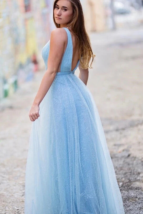 Shiny Tulle Light Blue A Line Prom Dress for Teens PL518 | Promnova US16W / As Picture Shiny Tulle Light Blue A Line Prom Dress for Teens PL518 | Promnova US16W / As Picture