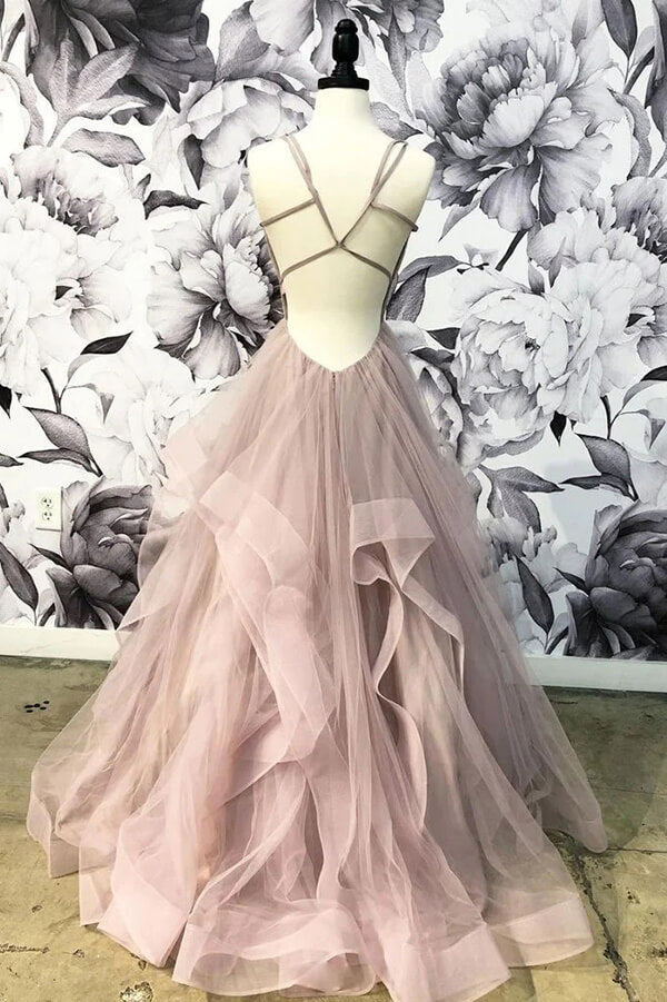 Simple A Line V Neck Open Back Ruffles Prom Dresses PL450 | Promnova US16W / Custom Color Simple A Line V Neck Open Back Ruffles Prom Dresses PL450 | Promnova US16W / Custom Color