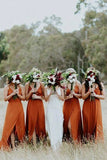 ​Simple A Line V Neck Spaghetti Straps Long Bridesmaid Dresses With Slit, PB136 | cheap bridesmaid dresses | budget bridesmaid dress | a line bridesmaid dress | promnova.com