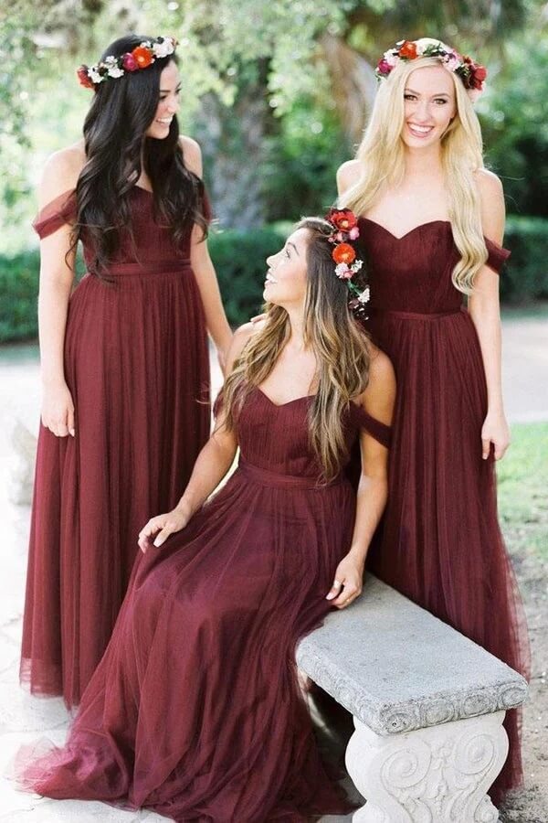 Burgundy A Line Off Shoulder Bridesmaid Dresses, PB131 | promnova.com US2 / Custom Color Burgundy A Line Off Shoulder Bridesmaid Dresses, PB131 | promnova.com US2 / Custom Color