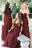 Simple Burgundy A Line Off-the-Shoulder Cheap Long Bridesmaid Dresses, PB131 | budget bridesmaid dress | junior bridesmaid dresses | tulle bridesmaid dresses | promnova.com