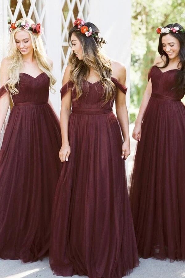 Burgundy A Line Off Shoulder Bridesmaid Dresses, PB131 | Promnova.com US2 / Custom Color Burgundy A Line Off Shoulder Bridesmaid Dresses, PB131 | Promnova.com US2 / Custom Color