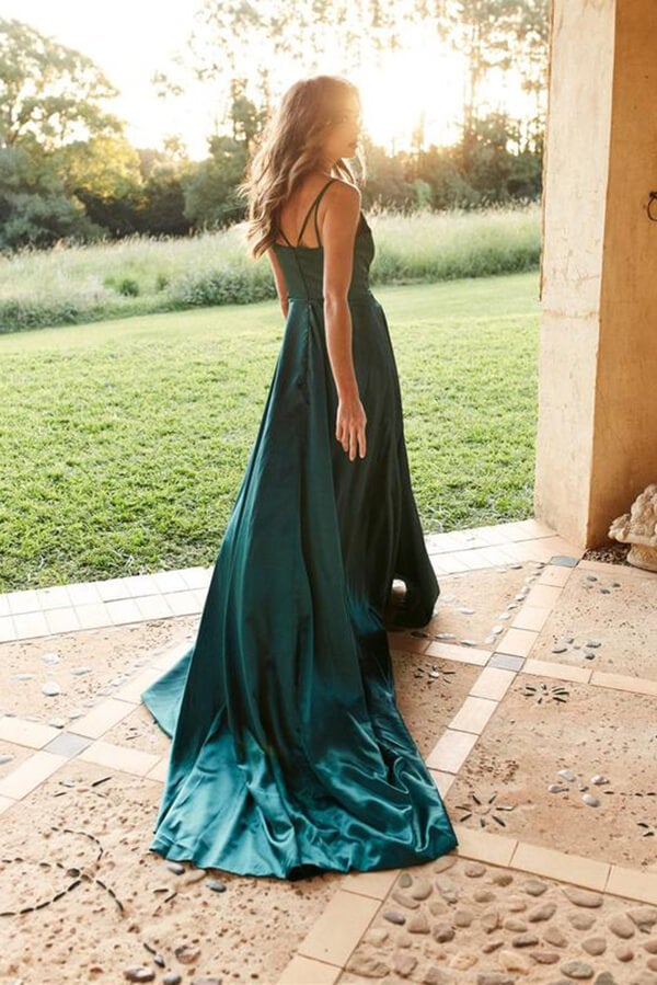 Simple Dark Green Satin A-Line Sweep Train Prom Dress PL411 | Promnova US0 / Custom Color Simple Dark Green Satin A-Line Sweep Train Prom Dress PL411 | Promnova US0 / Custom Color