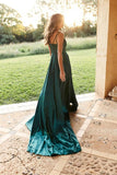 Simple Dark Green Satin A-line Sweep Train Prom Dresses, Evening Gown PL411 | cheap prom dress | green prom dresses online | party dresses | www.promnova.com
