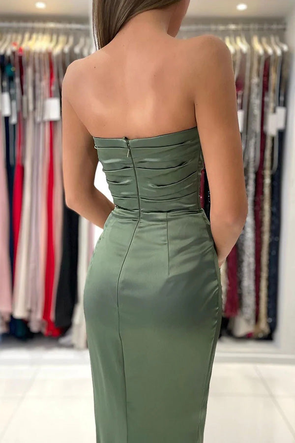 Simple Dusty Sage Strapless Prom Dress With Slit, Mermaid Evening Dress, PL521 | long prom dresses | new arrival prom dresses | cheap prom dress | promnova.com
