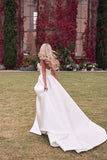 Simple Ivory Satin Strapless A Line V Neck Wedding Dresses With Slit PW273 | cheap wedding dresses online | bridal outfit | satin wedding dresses | www.promnova.com