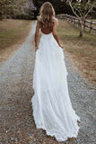 Lace A Line V Neck Beach Wedding Dresses With Side Slit, Wedding Gown, PW316 | a line wedding dresses | wedding gown | wedding dresses near me | promnova.com