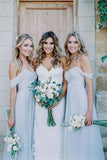 Simple Light Blue Chiffon A Line Off-the-Shoulder Long Bridesmaid Dresses, PB134 | budget bridesmaid dresses | junior bridesmaid dresses | wedding guest dresses | promnova.com