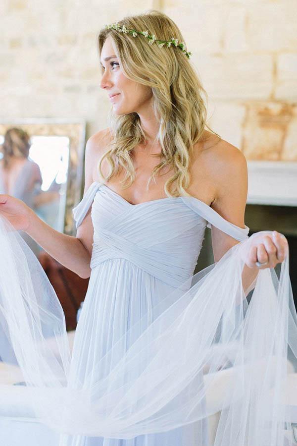 Light Blue Chiffon Off Shoulder Bridesmaid Dress PB134 | promnova.com Promnova Light Blue Chiffon Off Shoulder Bridesmaid Dress PB134 | promnova.com Promnova