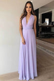 Simple Lilac Chiffon A-line V-neck Floor Length Long Bridesmaid Dresses, PB144 | chiffon bridesmaid dresses | cheap bridesmaid dresses | junior bridesmaid dress | promnova.com
