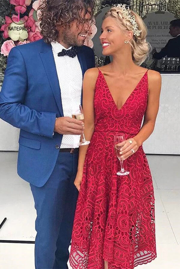 Simple Red A Line V Neck Lace Bridesmaid Dresses PB163 | promnova.com US16W / As Picture Simple Red A Line V Neck Lace Bridesmaid Dresses PB163 | promnova.com US16W / As Picture