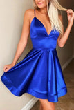 Simple Royal Blue A Line V Neck Homecoming Dresses, Short Prom Dresses, PH413
