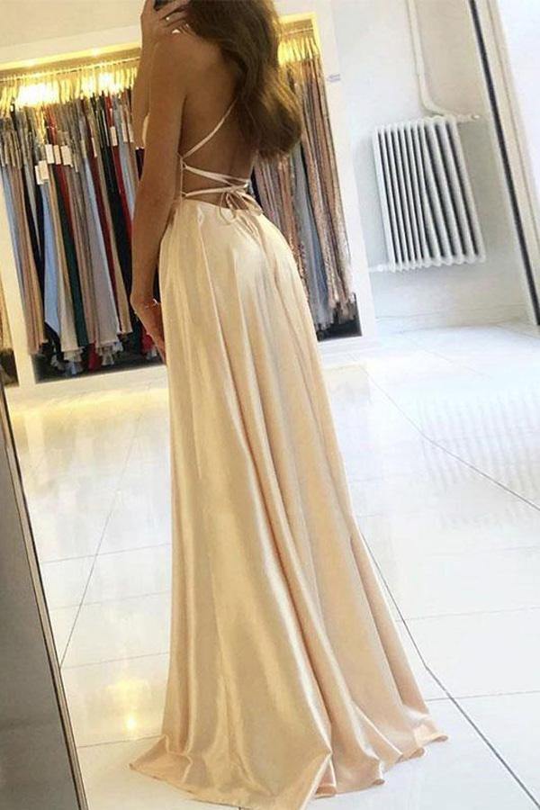 Satin Dusty Rose A-Line Lace Up Prom Dress with Split PL413 | Promnova US16 / Dusty Rose Satin Dusty Rose A-Line Lace Up Prom Dress with Split PL413 | Promnova US16 / Dusty Rose