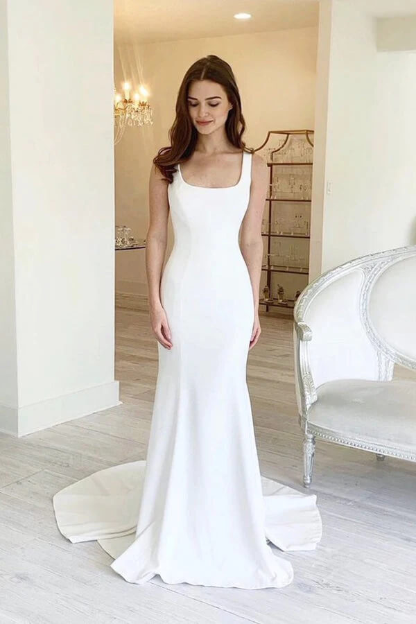 Satin Sheath Square Neck Backless Wedding Dresses PW311 | Promnova US0 / As Picture Satin Sheath Square Neck Backless Wedding Dresses PW311 | Promnova US0 / As Picture