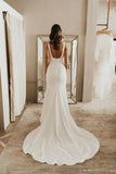 Simple Satin Sheath Square Neck Backless Wedding Dresses, Bridal Gown, PW311 | plus size wedding dress | sexy   wedding dress | boho wedding dress | promnova.com