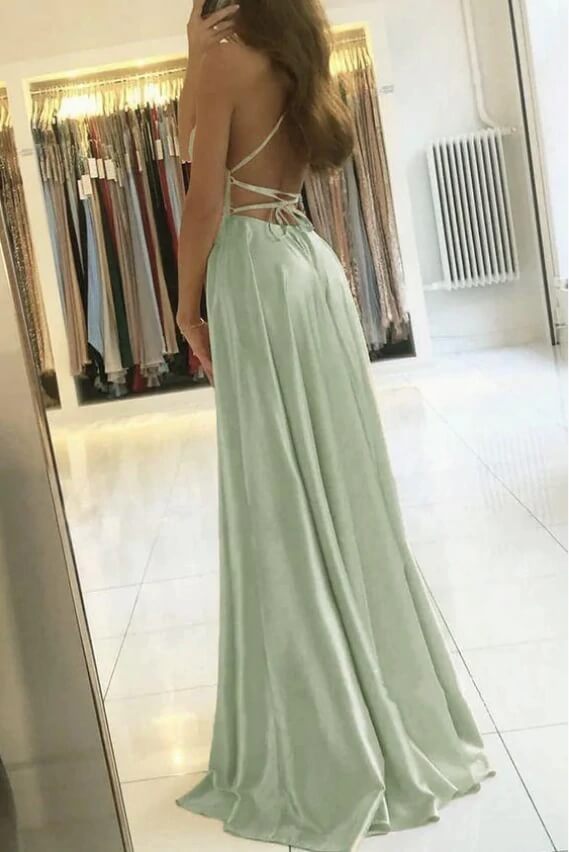 Simple Silk Satin A Line Long Prom Dress With Slit, PL549 | Promnova Simple Silk Satin A Line Long Prom Dress With Slit, PL549 | Promnova