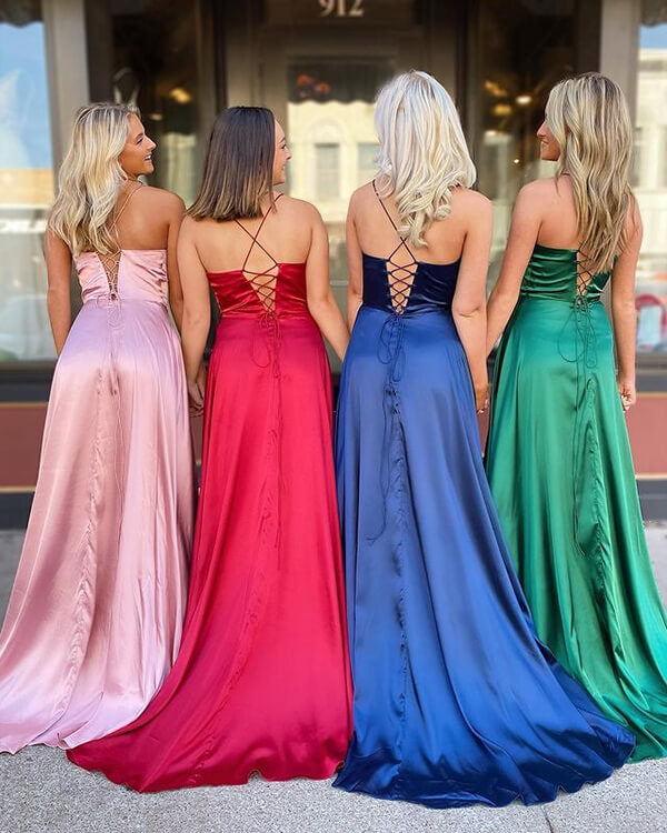 Simple Silk Satin A Line Spaghetti Straps Prom Dresses, Evening Gowns, PL458 | pink prom dresses | green prom dresses | evening dresses | promnova.com