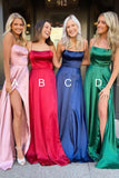 Simple Silk Satin A Line Spaghetti Straps Prom Dresses, Evening Gowns, PL458