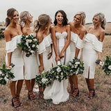 Simple White Off Shoulder Short Bridesmaid Dress, Wedding Party Dresses, PB153 | budget bridesmaid dresses | maid of honor's dress | junior bridesmaid dresses | promnova.com​