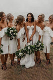 Simple White Off Shoulder Short Bridesmaid Dress, Wedding Party Dresses, PB153