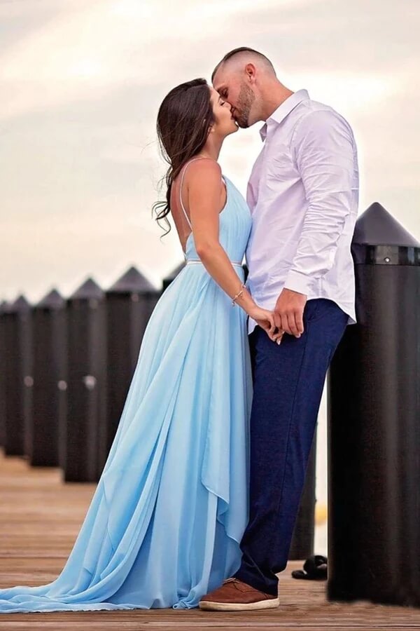 Chiffon Sky Blue A Line V Neck Beach Wedding Dresses PW306 | Promnova US0 / As Picture Chiffon Sky Blue A Line V Neck Beach Wedding Dresses PW306 | Promnova US0 / As Picture