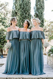 Slate Gray Mismatched Chiffon Off Shoulder Cheap Long Bridesmaid Dresses, PB127 | wedding parties | maid of honor dresses | bridesmaid dress online | promnova.com​