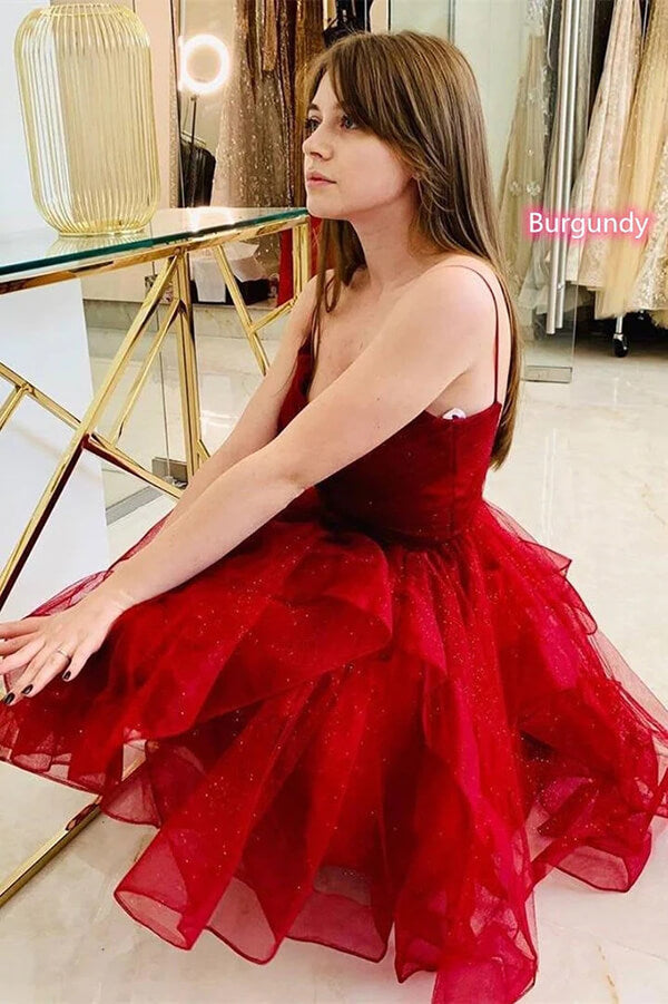 Sparkly Burgundy Tulle A Line Homecoming Dresses PH398 | Promnova US2 / Pink Sparkly Burgundy Tulle A Line Homecoming Dresses PH398 | Promnova US2 / Pink