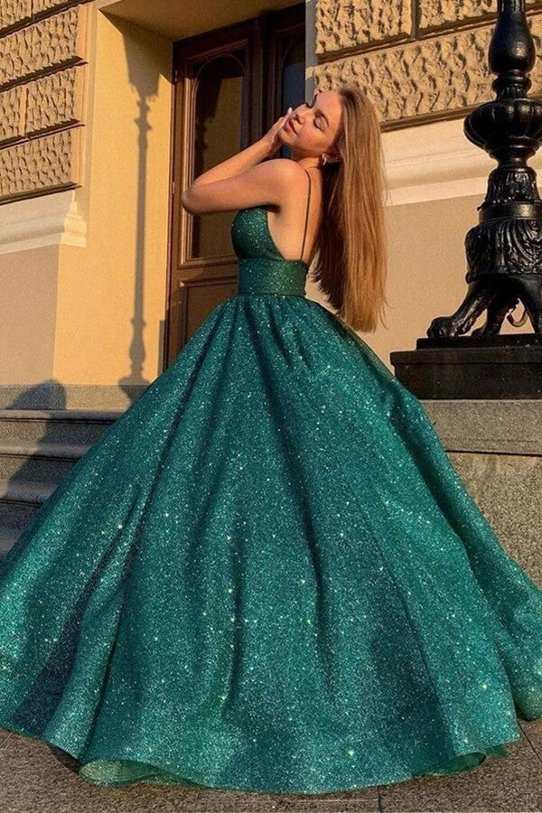 Sparkly Green Ball Gown V Neck Long Prom Dresses PL439 | Promnova Custom Size / As Picture Sparkly Green Ball Gown V Neck Long Prom Dresses PL439 | Promnova Custom Size / As Picture