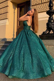 Sparkly Green Ball Gown V Neck Long Prom Dresses, Cheap Evening Dresses, PL439 | sparkly prom dresses | ball gown | evening gown | promnova.com