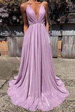 Sparkly Lilac Backless Spaghetti Straps A-line Prom Dresses, Evening Dress PL407