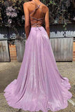 Sparkly Lilac Backless Spaghetti Straps A-line Prom Dresses, Evening Dress PL407 | long prom dresses | evening dresses | formal dresses | www.promnova.com