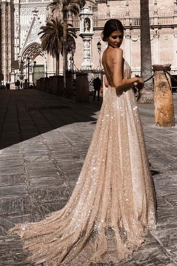 Sparkly Sequins Spaghetti Straps Prom Dresses PL410 | Promnova Sparkly Sequins Spaghetti Straps Prom Dresses PL410 | Promnova