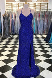 Sparkly Sheath Sequins V Neck Sweep Train Prom Dresses, Evening Gown, PL483