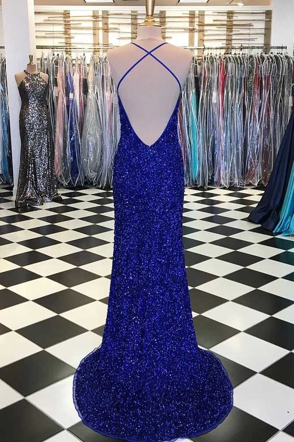 Sparkly Sheath Sequins V Neck Sweep Train Prom Dresses, Evening Gown, PL483 | sequins prom dresses | long prom dresses | long formal dresses | promnova.com