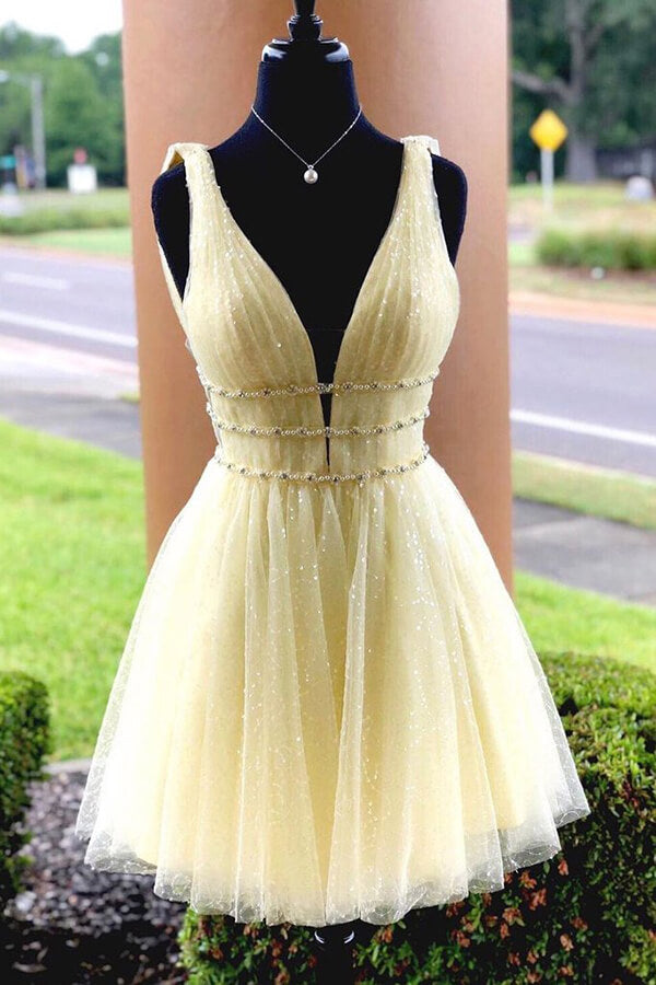 Sparkly Sky Blue Tulle A Line Beaded Homecoming Dress PH364 | Promnova Sparkly Sky Blue Tulle A Line Beaded Homecoming Dress PH364 | Promnova
