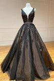 Tulle A Line Beaded Prom Dresses With Lace Appliques, Evening Gown, PL468 | black prom dresses | lace prom   dreses | long formal dresses | promnova.com