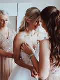 Tulle A Line Beaded Spaghetti Straps Open Back Long Wedding Dresses, PW282 | bohemian wedding dresses | wedding gown | cheap wedding dresses online | promnova.com