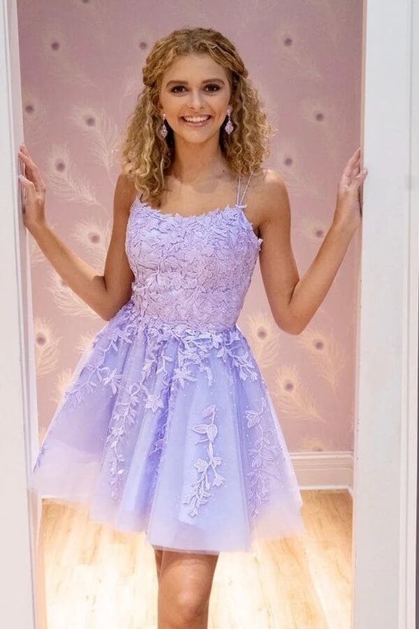 Tulle A Line Lace Appliques Homecoming Dresses, PH395