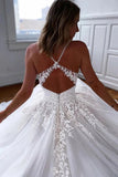 Tulle A Line V Neck Court Train Wedding Dresses With Lace Appliques, PW325 | tulle wedding dresses | wedding   dresses online | boho wedding dress | promnova.com