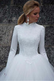 Tulle Ball Gown Long Sleeves Vintage Wedding Dresses With Lace Appliques, PW332 | cheap lace wedding dresses | long sleeves wedding dresses | wedding dresses stores | promnova.com