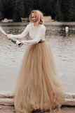 Tulle Lace A Line Long Sleeves Backless Bridal Dresses, Wedding Gown, PW300