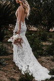 Tulle Mermaid Deep V Neck Lace Flowers Wedding Dresses, Bridal Gowns, PW329 | cheap lace wedding dresses | wedding dresses online | bohemian wedding dresses | promnova.com