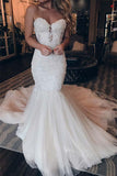 Tulle Mermaid Sweetheart Lace Appliques Wedding Dress With Beading, PW350