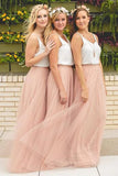 Tulle Two Pieces Sleeveless Long Bridesmaid Dresses, Wedding Party Dresses, PB147