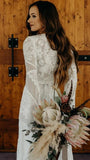 Vintage A Line V Neck Long Sleeves Wedding Dresses, Lace Wedding Gown, PW339 | outdoor wedding dresses | wedding dresses near me | cheap lace wedding dresses | promnova.com
