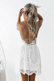 White Lace A Line Spaghetti Straps Homecoming Dresses, Short Prom Dresses, PH405 | plus size homecoming dresses | dress for homecoming | homecoming outfits | promnova.com