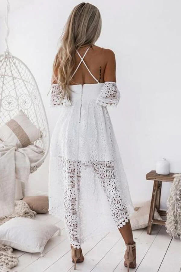 White Lace High Low Sweetheart Short Homecoming Dress, Graduation Dresses, PH400 | cheap homecoming dresses | sweet 16 dress | homecoming dresses near me | promnova.com