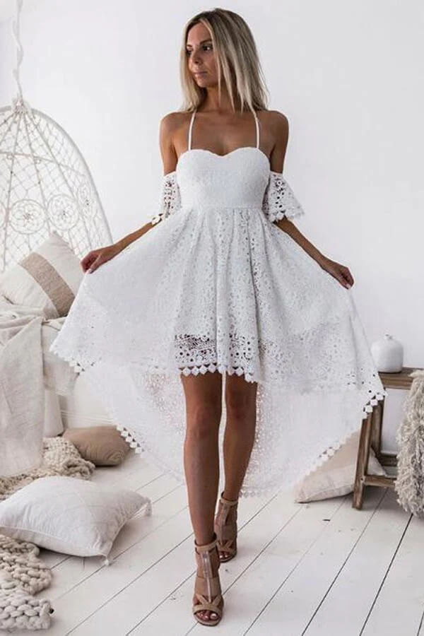 White Lace High Low Sweetheart Short Homecoming Dress PH400 | Promnova US4 / Custom Color(Leave a note) White Lace High Low Sweetheart Short Homecoming Dress PH400 | Promnova US4 / Custom Color(Leave a note)