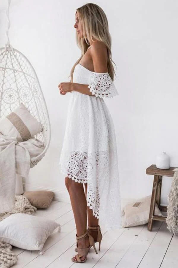 White Lace High Low Sweetheart Short Homecoming Dress PH400 | Promnova US4 / Custom Color(Leave a note) White Lace High Low Sweetheart Short Homecoming Dress PH400 | Promnova US4 / Custom Color(Leave a note)