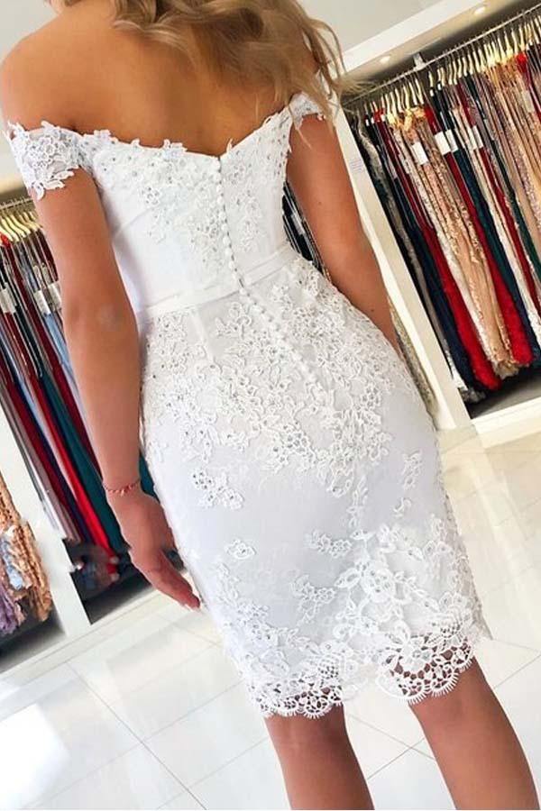 White Lace Mermaid Off-the-Shoulder Homecoming Dress PH382 | Promnova White Lace Mermaid Off-the-Shoulder Homecoming Dress PH382 | Promnova